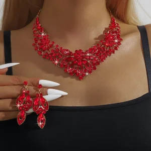 Women’s Fashion Jewelry Set Exaggerated Wide Face Earrings and Necklace for Wedding Parties or Holidays Perfect Gift