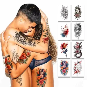 Women’s Fashionable Man Men Waterproof Temporary Tattoo Sticker Sexy Animal Flower Design Non Toxic Body Art