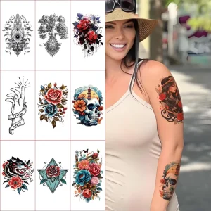 Women’s Fashionable Waterproof Temporary Tattoo Sticker Sexy Animal Flower Design White Water Transfer Paper Application Body
