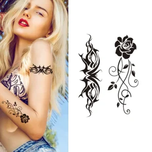 Women’s Long Lasting Herbal Temporary Tattoo Sticker Jellyfish Sunflower Moon Rose Flowers Design for Arm & Neck Printed Adults