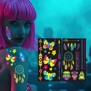 Women’s Rave Festival UV Neon Body Face Temporary Tattoos Waterproof Fluorescent Tattoo Stickers