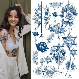Women’s Realistic Tattoo Stickers 2 Week Waterproof Semi Permanent Plant Based Ink Tattoos