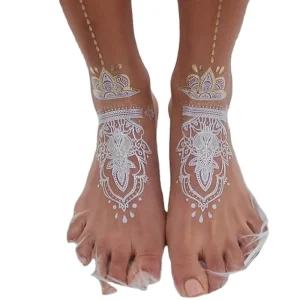 Women’s Sexy Body Art Henna White Lace Tattoo Sticker Water Transfer Bride Tattoos