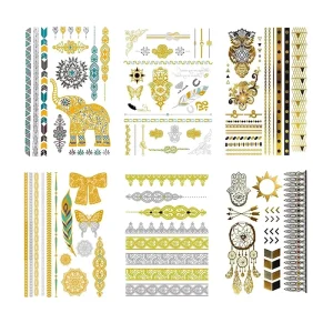 Women’s Sexy Metallic Gold Foil Temporary Tattoo Stickers Eye-Catching Body Art