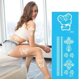 Women’s White Lace Waterproof Body Henna Tattoo Stickers Printed Design for Bride Wedding Temporary Tattoos