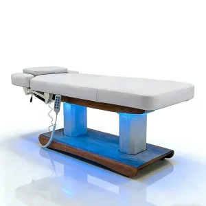Wood Grain Base Salon Massage Bed Table Modern 4 Motors Electric Tilting Aesthetic Facial Beauty Bed with Led Lights