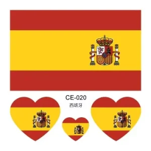 World Football Spain Flag Cartoon Rectangle Temporary Waterproof Kraft Paper 6*6cm Face Tattoos Stickers Football Fans
