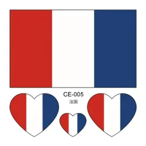 World France Football Custom Color 6*6cm Adhesive Cartoon Rectangle Face Tattoo Stickers Waterproof UV Printed Promotions