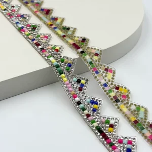 XLQ4033 Glass Motif Rhinestone 3D Trim Chain Hot Fix Appliques with Stretch Eco-Friendly Garment Shoes Accessories