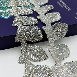 XLQ4036 White Silver Chain Shape Hot Fix Glass Rhinestone Tape Trimming Applique Eco Friendly for Shoes and Garments