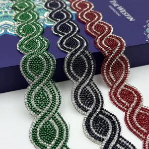 XLQ4042 Hot Fix Glass Rhinestone Crystal Chain Applique Trim Eco Friendly Custom Garment Decoration