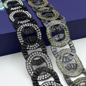 XLQ4087 Eco Friendly Stretch Motif Rhinestone Glass Chain Shiny Clarity Hot Fix Trim for Garment & Shoes