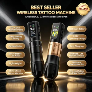 XNET C2 C3 Professional Wireless Tattoo Machine 2.0 4.2mm Adjustable Stroke Tattoo Gun Rotary Pen Dual Battery for Beginners