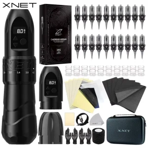XNET F2 Wireless Tattoo Machine Pen Full Completed Kit Adjustable Stroke Custom Motor Makeup Pen 20pcs Cartridges for Tattoo Art