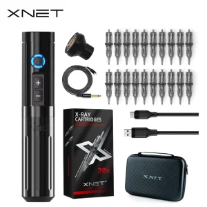 XNET Sage 3.5mm Stroke Professional Rotary Tattoo Pen Gun Wireless Tattoo Machine with 20pcs Cartridge Needle for Body Art