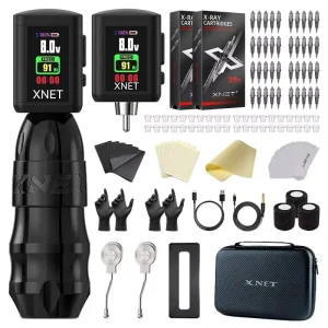 XNET Sita 4.0 4.5 5.5mm Stroke Brushless Motor Professional Rotary Tattoo Machine Pen Complete Full Kit Set with 40pcs Cartridge