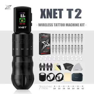 XNET T2 Rotary Tattoo Pen Kit With Wireless RCA Power Supply 7 Adjustable Stroke 20pcs Cartridges Makeup Machine for Tattoo Art