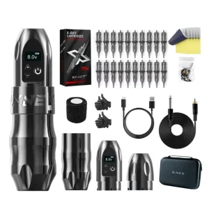 XNET Titan 2400mAh Professional Wireless Tattoo Machine Complete Full Kit with 20pcs Tattoo Cartridge Needle and Accessories