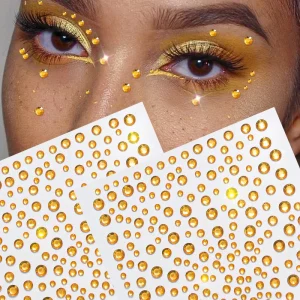 Y2K Diamond Face Jewels Golden Body Glitter Stickers for Makeup Festival Party Wedding DIY Self Adhesive Rhinestone Stickers