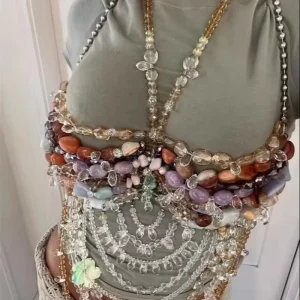 Y2k Summer Jewel Corset Body Chain Girl Bra Backless Halter Bead Strapless Crop Top for Women