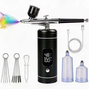 YF Cordless Rechargeable Nail Art Airbrush Sprayer Portable Mini Gradient Blush Cat Eye Nail Spray Gun Aluminum Alloy Fine Mist