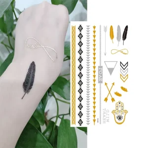 YH001-040 Waterproof Metallic Gold Henna Temporary Tattoo Stickers Women CE PAHS Certified Easy Apply/Remove 3-7 Days