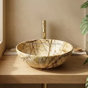 YINGJIE Onyx Marble Round Petal Vessel Sink Exotic Stone Look Ceramic Art Bathroom Countertop Basin