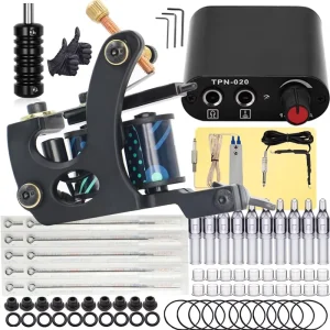 YUELONG Complete Tattoo Kits with Coils Tattoo Machine Guns Power Supply Foot Pedal Needles for Tattoo Liner Shader Kit Supplies
