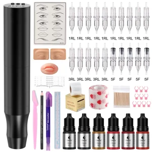 Ybeauty Microblading Tattoo Kit for Beginners Electric PMU Machine for Eyebrow Lip & Eyeliner with Practice Set