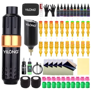 Yilong Exo Kit Pen Temporary Tattoo Full Kit Set for Beginners Complete with Supplies and Gun Machine Case