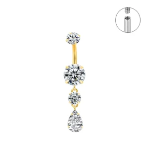 ZPO-128 RS Zircon Water Drop Body Jewelry ASTM F136 Titanium Dangle Chain Navel Piercing Classic Unisex