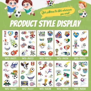for Kids Soccer Temporary Cardboard Tattoo Stickers Waterproof Cartoon Football Face Children Fans Party Events Ages 3+